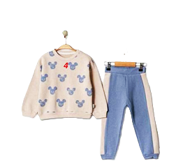 Lekko ocieplany dresik dla chłopców do 4 lat – spodnie niebieskie + bluza ecru z Myszką Mickey