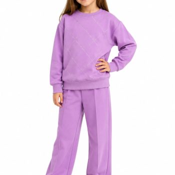 💜 Fioletowy dres dziewczęcy z ozdobnymi przeszyciam
