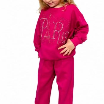 Dres Dziewczęcy Paris z Cyrkoniami – Fuksja, Bluza i Spodnie