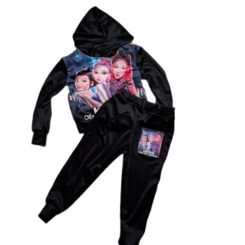 🖤 Welurowy dres dziewczęcy z postaciami Huntrix – Dziewczyny Demonów 🖤