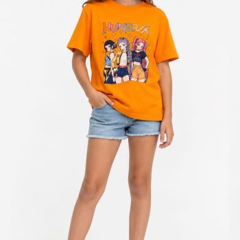 Koszulka dziewczęca pomarańczowa Hunter x Demon Girls bawełniana T-shirt z krótkim rękawem