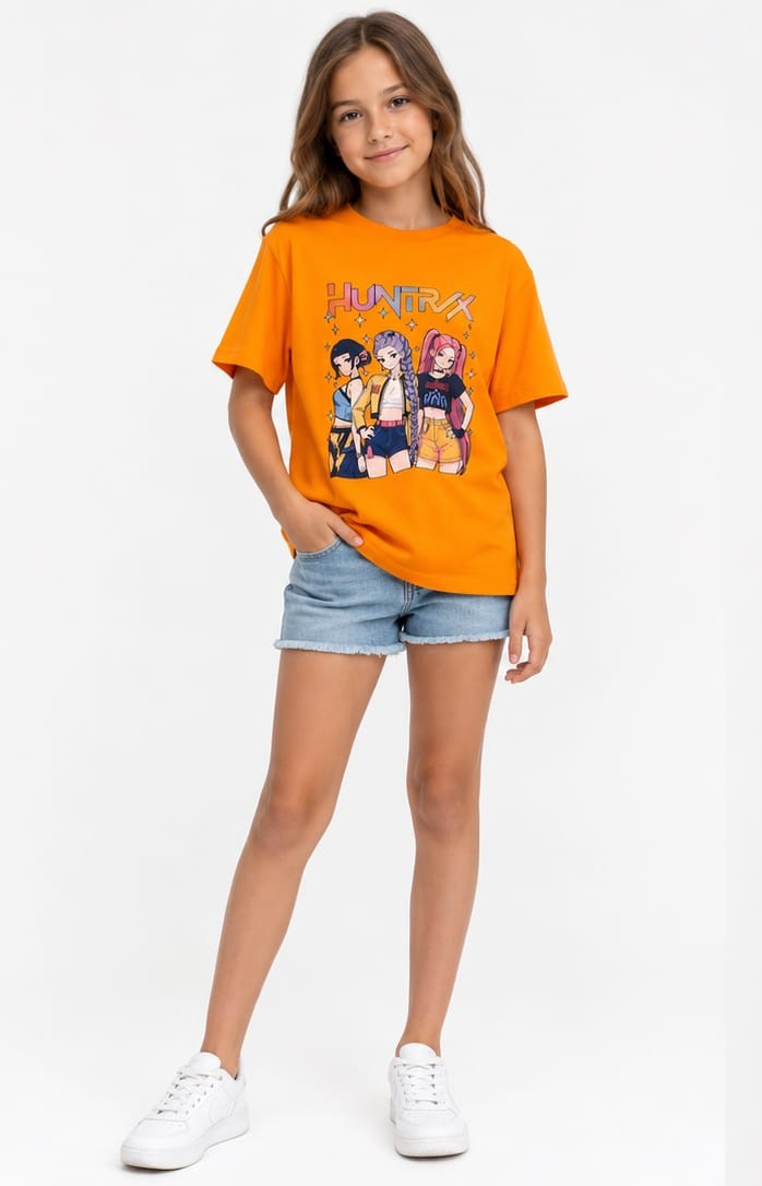 Koszulka dziewczęca pomarańczowa Hunter x Demon Girls bawełniana T-shirt z krótkim rękawem