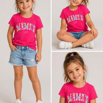 Różowa koszulka dziewczęca „MAMA”S girl – krótki rękawek