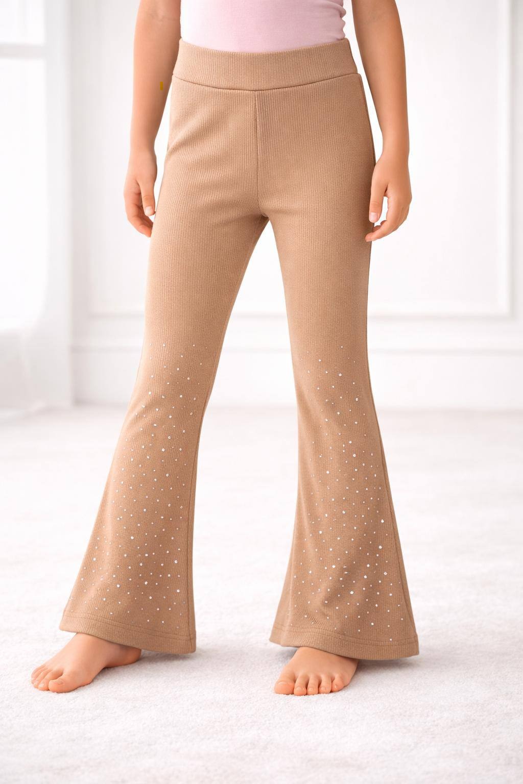 Legginsy dziewczęce w prążek z dzwonami i cyrkoniami ✨ - obrazek 2