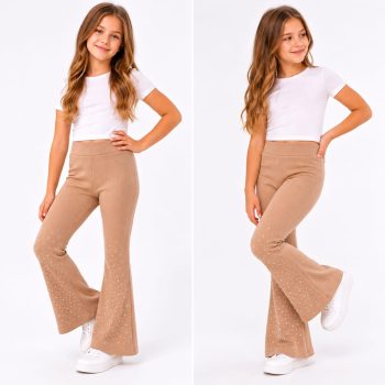Legginsy dziewczęce w prążek z dzwonami i cyrkoniami ✨