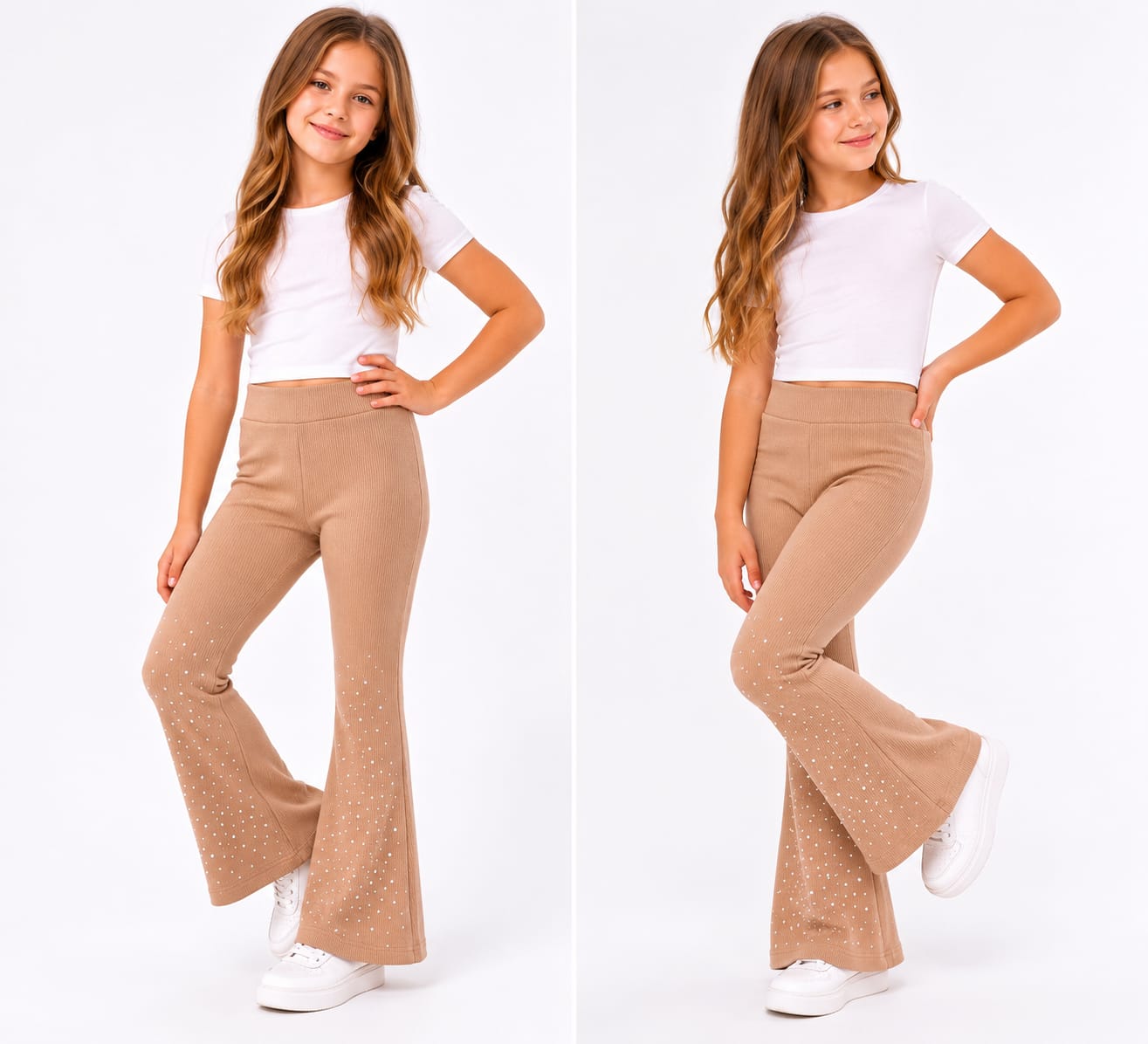 Legginsy dziewczęce w prążek z dzwonami i cyrkoniami ✨