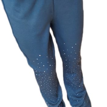 Legginsy dzwony dla dziewczynek z prążka grafitowe z cyrkoniami