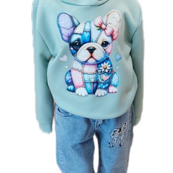Bluza dziewczęca miętowa z kolorowym mopsem