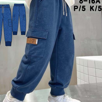 Spodnie chłopięce dresowe typu denim (jeans look) ze ściągaczami – dekatyzowane