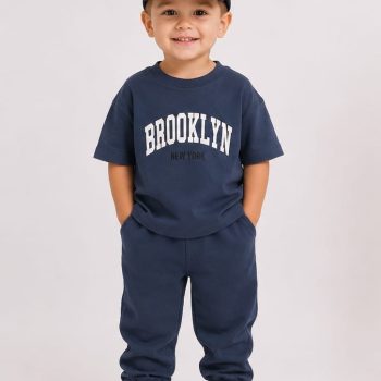 Komplet chłopięcy Brooklyn bawełniany koszulka spodnie czapka